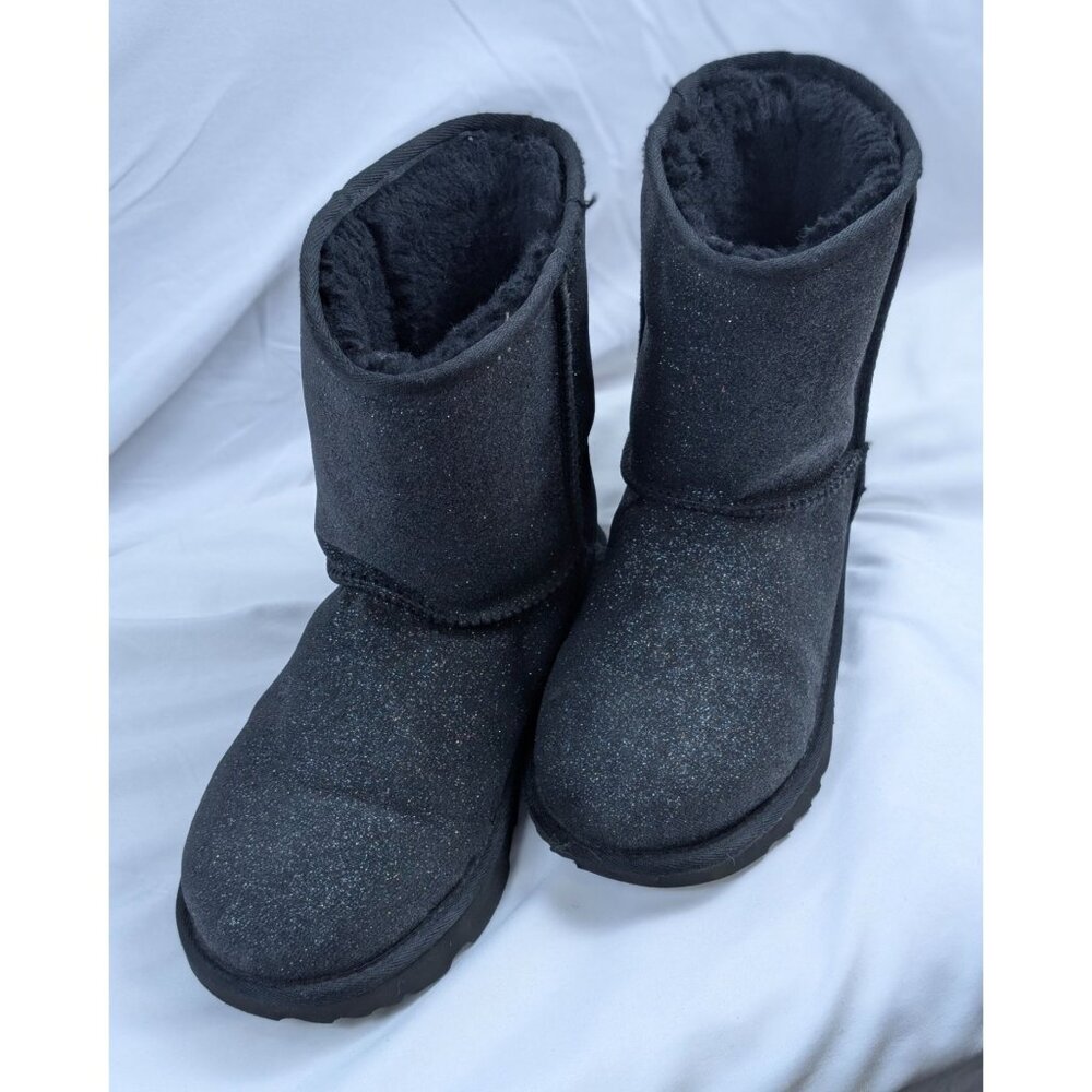 Ugg Boots Kids 6 Classic II Metallic Sparkle‎ Glitter Black Suede Shearling EUC